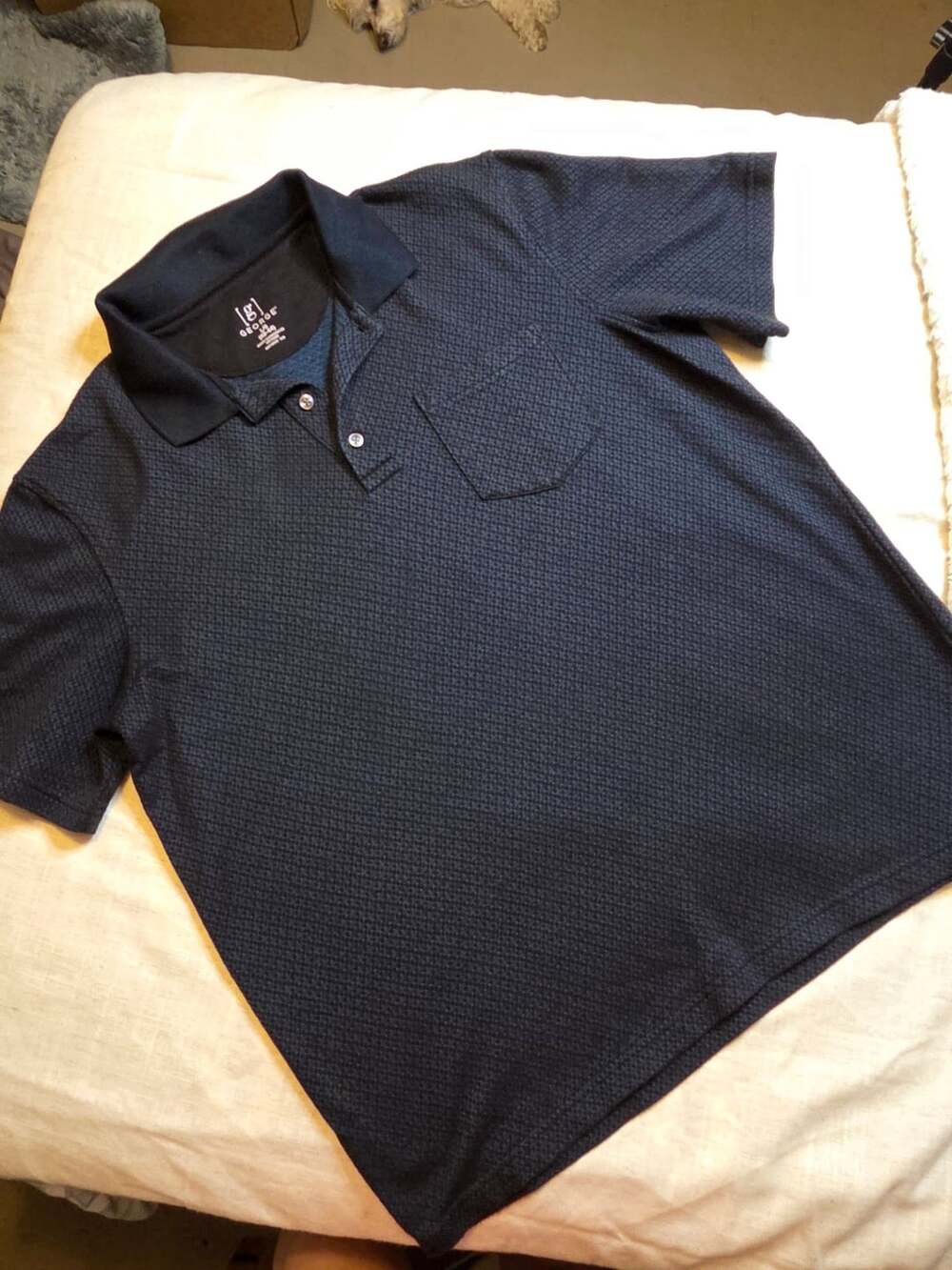 George Men's Large Blue Check Short Sleeve Polo Shirt with Pocket